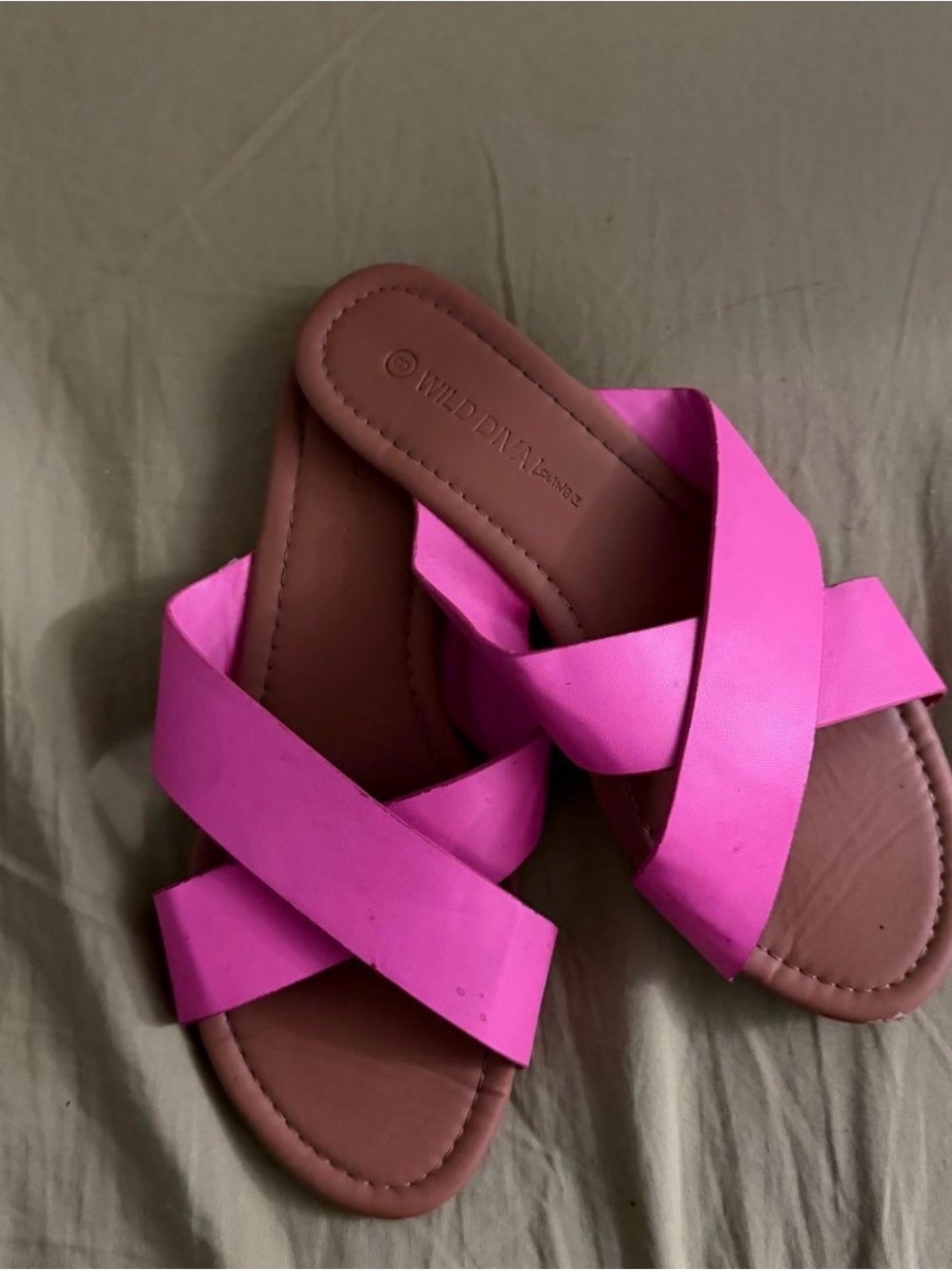 DIVA Lounge Hot Pink Crisscross Slide Sandals